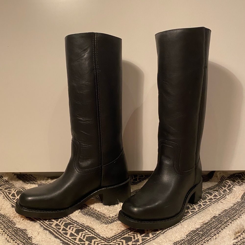 FRYE patent leather platform boots
